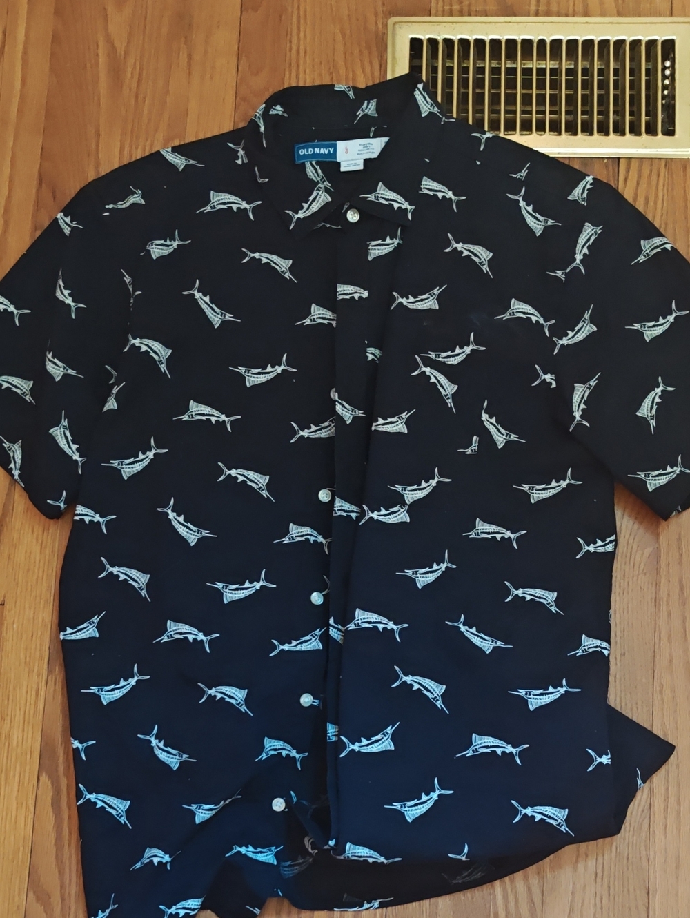 Old Navy Navy Blue Marlin Print Short-Sleeve Shirt